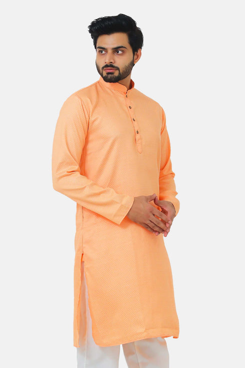 Veshbhoshaa Bluesaanchi Men'S Light Peach Dobby Kurta Set